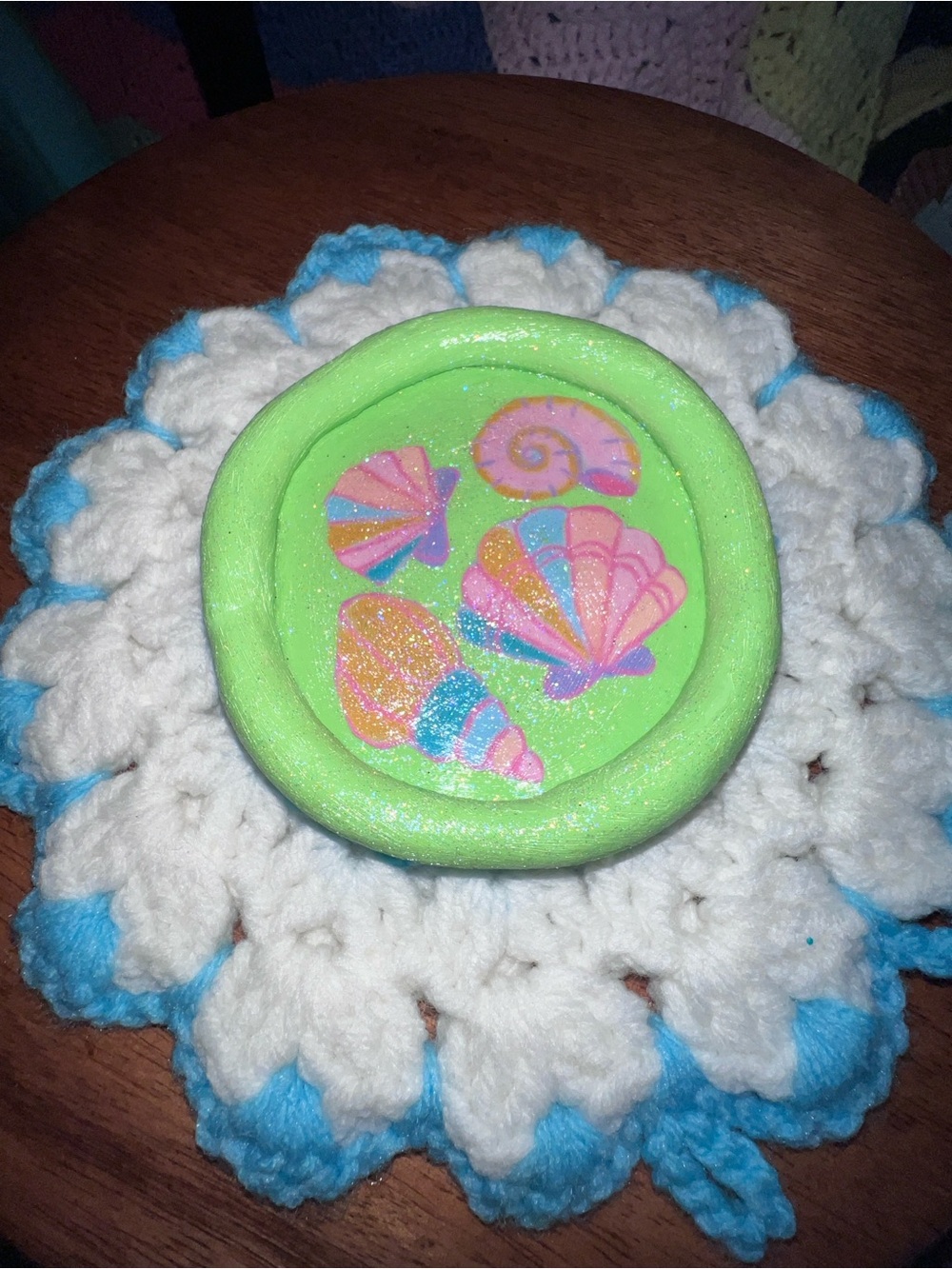 Handmade Green iridescent Shell Trinket Dish